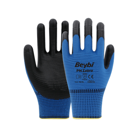 PN Zebra Mavi Nitril Kaplı Polyester Eldiven