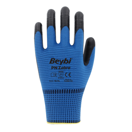 PN Zebra Mavi Nitril Kaplı Polyester Eldiven