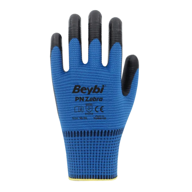 PN Zebra Mavi Nitril Kaplı Polyester Eldiven