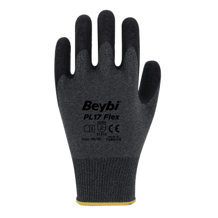 Özel Amaçlı İş Eldivenleri PL17 Flex Lateks Kaplı Polyester Likralı Siyah Eldiven